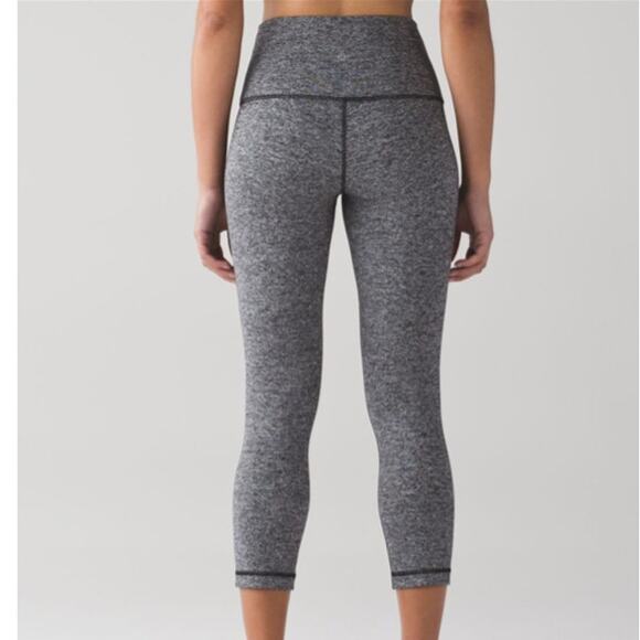 Lululemon Womens Wunder Under Crop Hi Rise 21" Heathered Black Full On Luon 6 - Picture 2 of 9